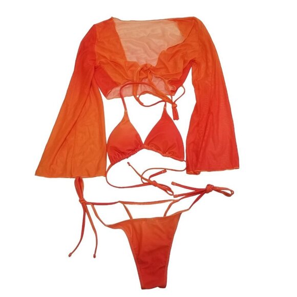 NEW SHEIN 3pack Solid Halter Triangle Bikini Swimsuit & Cover Up Top Size S Colo - Picture 1 of 10